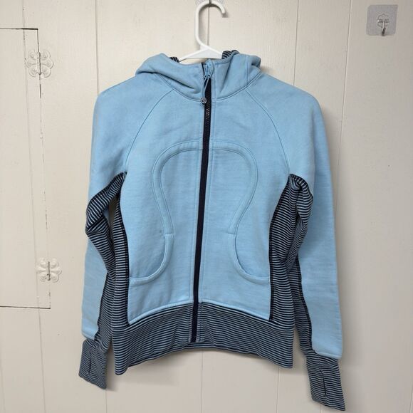 Lululemon Scuba Hoodie Striped Trim Shhh I’m Meditating Full Zip Up Women 6 GUC - Picture 3 of 12